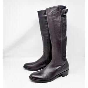 Aquatalia Dark Brown Italian Leather Riding‎ Boots Stretch Back Womens Size 7